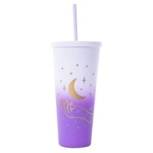Purple and Gold Tumbler with Straw